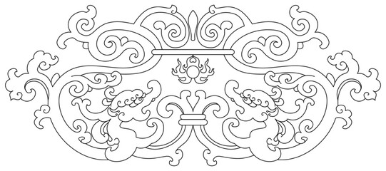 Luxury festive Chinese oriental traditional culture premium classical decoration red gold line art design vector illustration. Covers, greeting cards, logos, packaging, posters, backgrounds -Greeting 