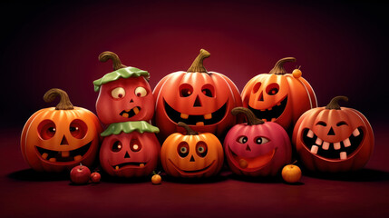 Illustration of a halloween pumpkins in maroon colours