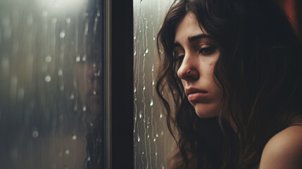 A despondent female meditates on life's mysteries and the loveliness of sorrows while gazing out the rain-streaked window.