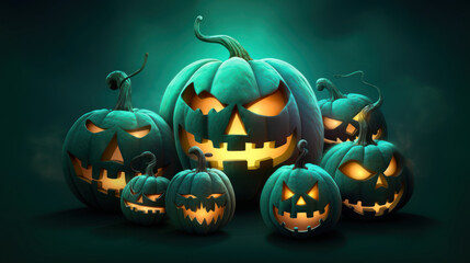 Illustration of a halloween pumpkins in teal colours