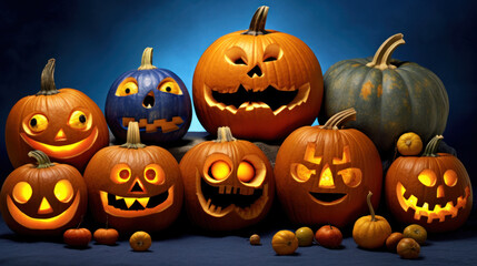 Illustration of a halloween pumpkins in indigo colours