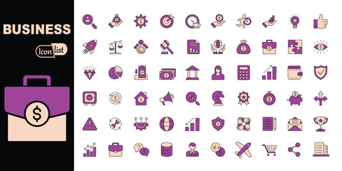  Business color icons .Editable stroke icons. Vector illustration.