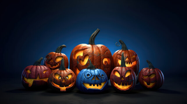 Illustration of a halloween pumpkins in blue colours