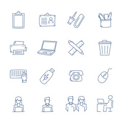 Set of hand drawn workspace icon design. Doodle set workspace icon