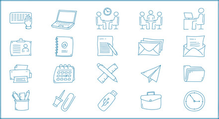 Set of hand drawn workspace icon design. Doodle set workspace icon