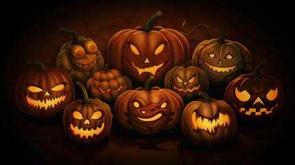 Illustration of a halloween pumpkins in dark brown colours