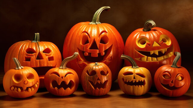 Illustration of a halloween pumpkins in scarlet colours
