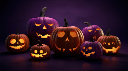 Illustration of a halloween pumpkins in dark purple colours