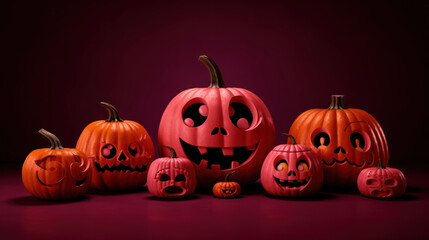 Illustration of a halloween pumpkins in dark pink colours