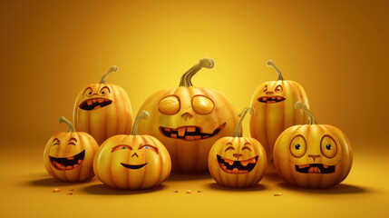 Illustration of a halloween pumpkins in light yellow colours
