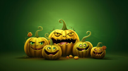Illustration of a halloween pumpkins in light lime colours
