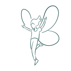 butterfly girl wings vector sketch simple doodle hand drawn line illustration isolated abstract sign symbol clip art