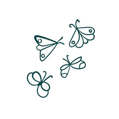 butterfly collection simple vector sketch simple doodle hand drawn line illustration isolated abstract sign symbol clip art