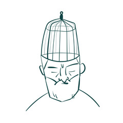 old man head cage vector sketch simple doodle hand drawn line illustration isolated abstract sign symbol clip art