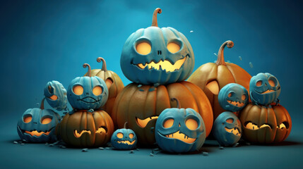 Illustration of a halloween pumpkins in light blue colours