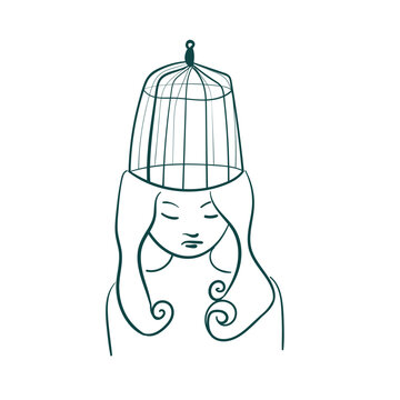 recommend clip art: woman girl head cage vector sketch simple doodle hand drawn line illustration isolated abstract sign symbol clip art