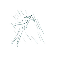 storm man umbrella vector sketch simple doodle hand drawn line illustration isolated abstract sign symbol clip art