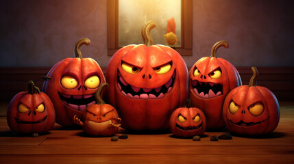 Illustration of a halloween pumpkins in vivid maroon colours
