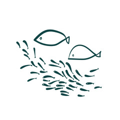 school of fish vector sketch simple doodle hand drawn line illustration isolated abstract sign symbol clip art