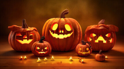 Illustration of a halloween pumpkins in vivid red colours