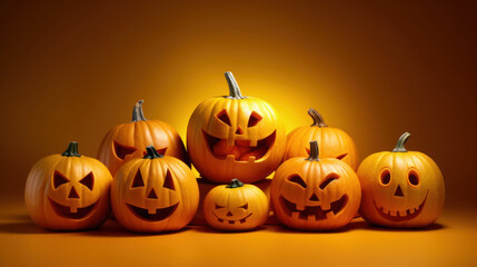 Illustration of a halloween pumpkins in vivid yellow colours