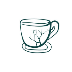 trauma cracked cup vector sketch simple doodle hand drawn line illustration isolated abstract sign symbol clip art