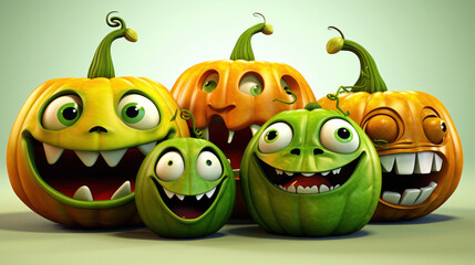 Illustration of a halloween pumpkins in vivid lime colours