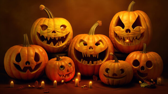 Illustration of a halloween pumpkins in vivid yellow colours