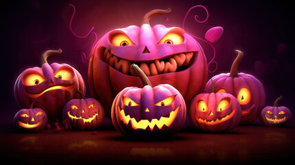 Illustration of a halloween pumpkins in vivid pink colours