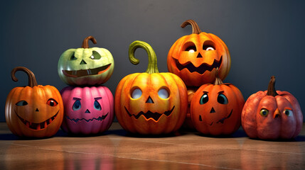 Illustration of a halloween pumpkins in colorful colours