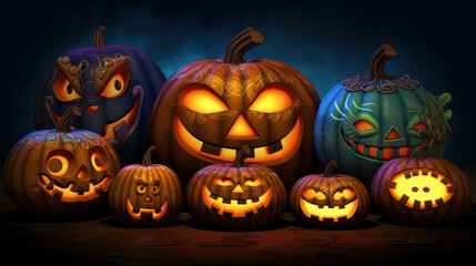 Illustration of a halloween pumpkins in colorful colours