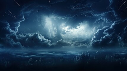 Black dark  blue night sky with clouds and stars - obrazy, fototapety, plakaty