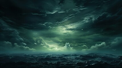 Fototapeta premium Black green blue night sky with clouds dark dramat