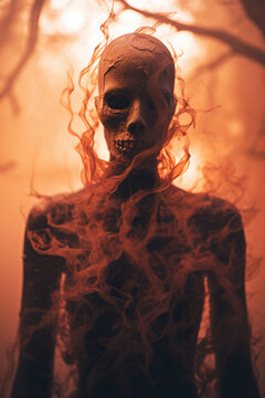 Dead skeleton among the smoke