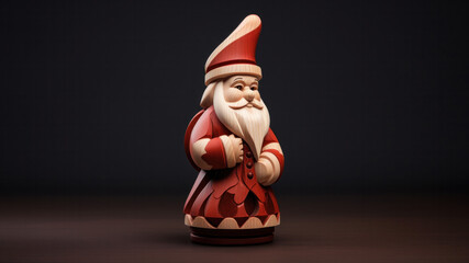 Minimalistic wooden Christmas Santa Claus figurine on a neutral background.