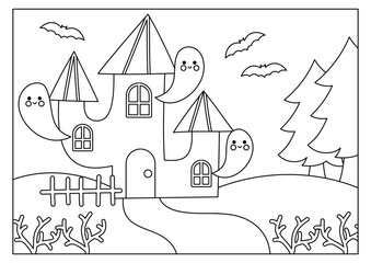 Haunted house coloring page for kids