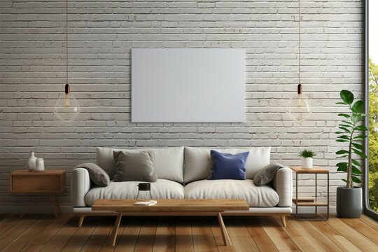 Customizable living room template design friendly frame mock up, spacious copy area
