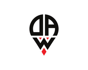 DAW letter location shape logo design. DAW letter location logo simple design.