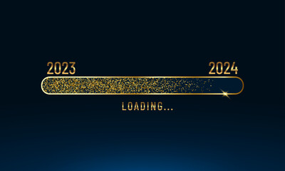 2024 Happy New Year Background. Loading bar golden style design. Greeting Card, Banner, Poster. Vector Illustration. 2024 Text Design. Vector 2024 Typography Illustration Element for New Year 2024 