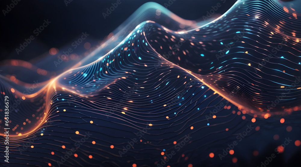 Poster abstract wave bckground with glow particle of dots and lines