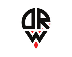 DRW letter location shape logo design. DRW letter location logo simple design.