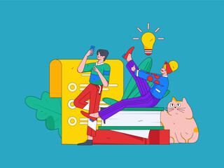 Fototapeta premium Education learning people flat vector concept hand drawn illustration 