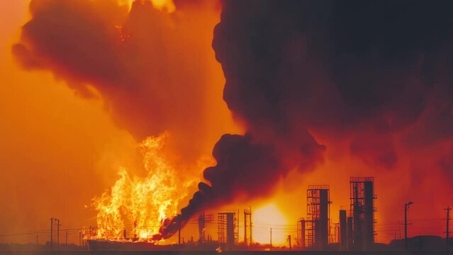 oil wells set on fire by forces during Military Operation darken the sky with smoke. 