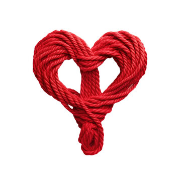Love simble of red rope on transparent background