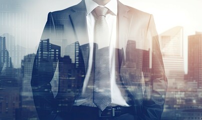 Obraz premium Urban visionary. Confident businessman in city. Corporate success. Young businessmen in modern office. Leadership in urban jungle