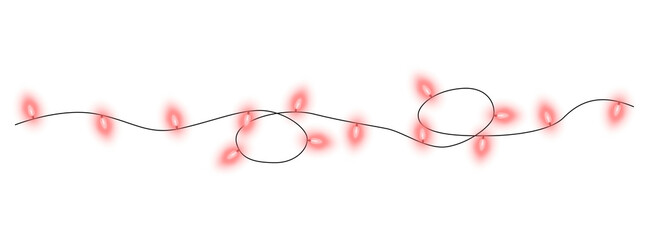Coral red christmas glowing garland. Christmas lights. Colorful Christmas garland. The light bulbs on the wires are insulated. PNG.