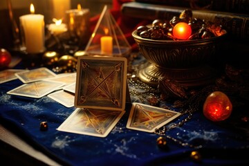 Abstraction using Tarot symbols and fortune telling cards  - obrazy, fototapety, plakaty