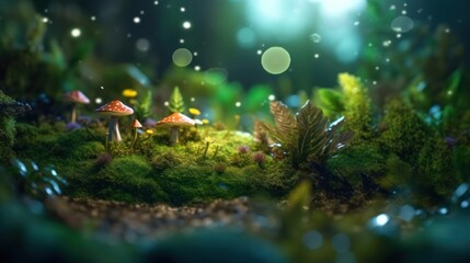 Fototapeta na wymiar Fantasy forest with mushrooms and moss.