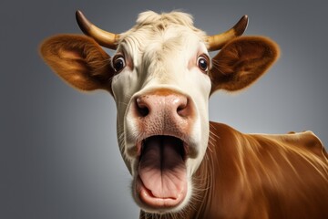 Happy surprised cow with open mouth.