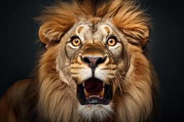 Fototapeta premium Happy surprised lion with open mouth.